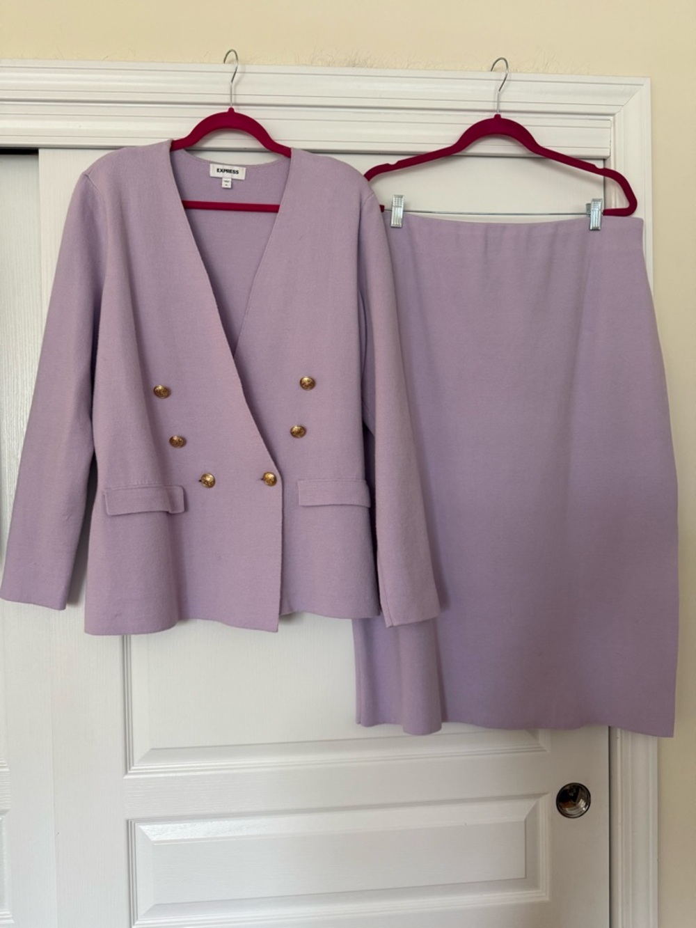 Express Lavender Double-Breasted Blazer & Skirt Set